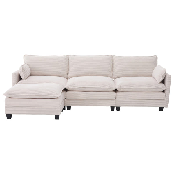 English Elm United We Win Modular Corduroy Sectional with Ottoman Low Profile Living Room Couch Beige W1568S00259