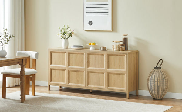 English Elm 67'' Scandinavian Oak Sideboard with Touch Latch Doors Soft Close Hinges Living Room Storage Oak W1820P420817