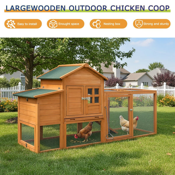 English Elm 80" Fir Wood Chicken Coop Raised Nesting Box Weatherproof Run for Backyard Flocks W3166P430610