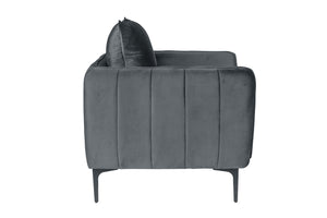 English Elm Beautiful Velvet Accent Chair with Vertical Channel Tufting, Plush Upholstery and L-Shaped Metal Legs Gray 31 L x 34 W x 21 H B011P369871