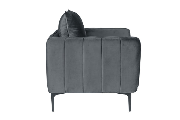 English Elm Beautiful Velvet Accent Chair with Vertical Channel Tufting, Plush Upholstery and L-Shaped Metal Legs Gray 31 L x 34 W x 21 H B011P369871