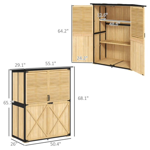 English Elm Modern Fir Wood Outdoor Storage Shed with Steel Frame Asphalt Roof and Ventilated Door Black,Natural Wood T3971S00242