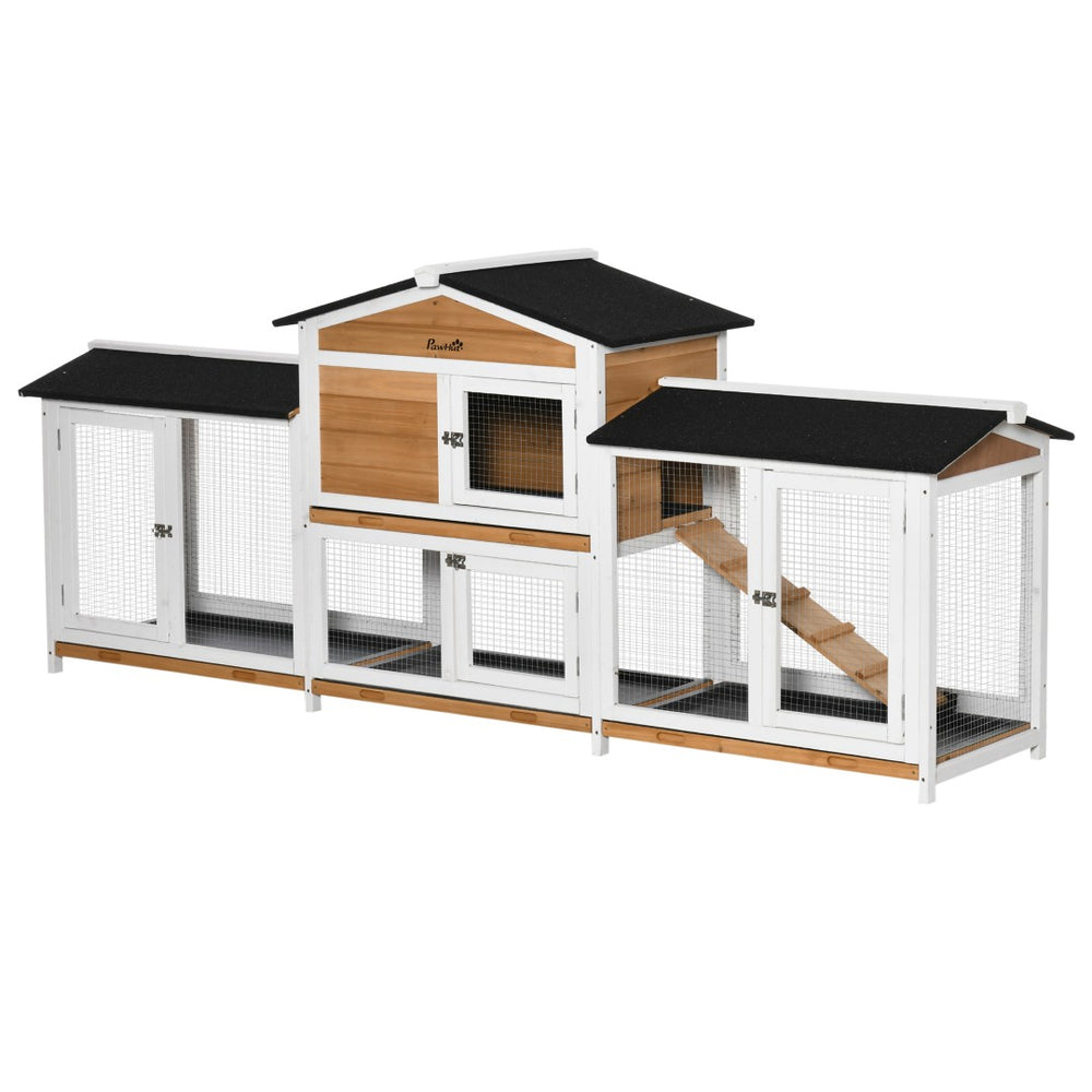 English Elm Pawhut Solid Fir Wood Rabbit Hutch with Side Runs Ramp and Leak Proof Trays W2225P173744
