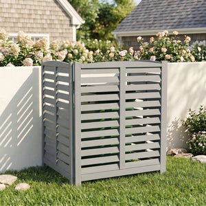 English Elm 3-panel Slatted Wood Outdoor Privacy Screen for Ac Units Trash Enclosures Gardens Grey W2640P272033