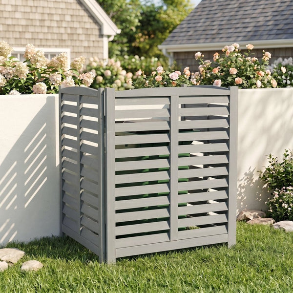 English Elm 3-panel Slatted Wood Outdoor Privacy Screen for Ac Units Trash Enclosures Gardens Grey W2640P272033