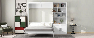 English Elm Full Full Size Murphy Bed with Hidden Cabinet, Multiple Shelves, Space-Saving White Design, 600lb Capacity GX000383AAK