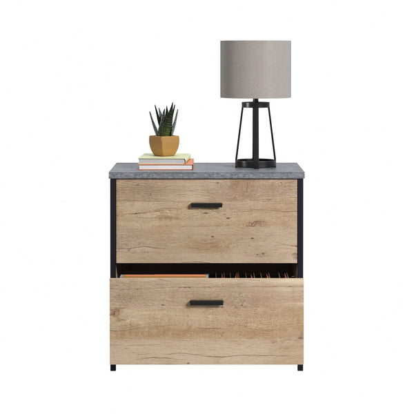 English Elm Lateral File Cabinet With Brown Oak Finish, Full-Extension Drawers For Stylish Home Office Storage B356P367877
