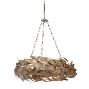 Chelsea House Meadow Six-Candle Chandelier With Rusticated Silver Finish, Handcrafted Italian Leaves, 34" W Elegance 69876