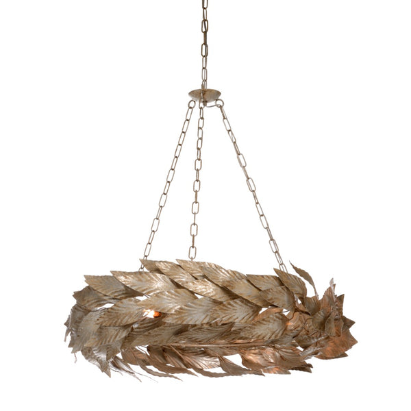 Chelsea House Meadow Six-Candle Chandelier With Rusticated Silver Finish, Handcrafted Italian Leaves, 34" W Elegance 69876