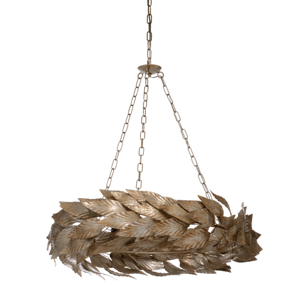 Chelsea House Meadow Six-Candle Chandelier With Rusticated Silver Finish, Handcrafted Italian Leaves, 34" W Elegance 69876