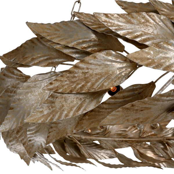 Chelsea House Meadow Six-Candle Chandelier With Rusticated Silver Finish, Handcrafted Italian Leaves, 34" W Elegance 69876