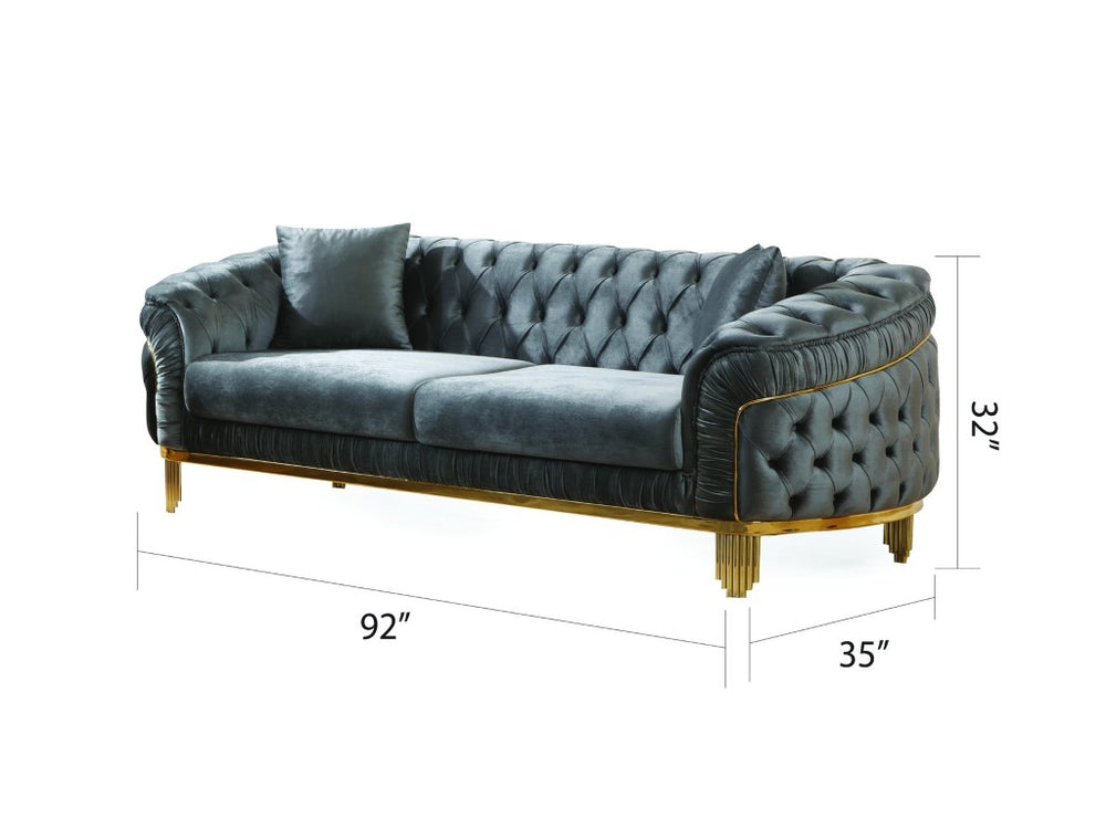 English Elm Vanessa Glamour Velvet Sofa with Button Tufting Flared Arms and Gold Plated Legs 698781048603