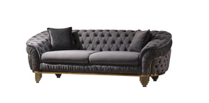 English Elm Vanessa Glamour Velvet Sofa with Button Tufting Flared Arms and Gold Plated Legs 698781048603