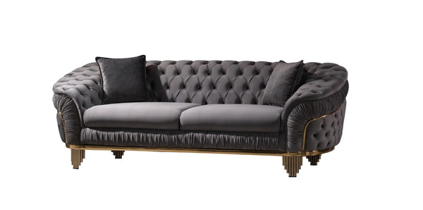 English Elm Vanessa Glamour Velvet Sofa with Button Tufting Flared Arms and Gold Plated Legs 698781048603