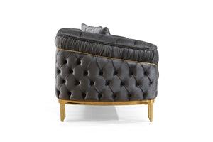 English Elm Vanessa Glamour Velvet Sofa with Button Tufting Flared Arms and Gold Plated Legs 698781048603