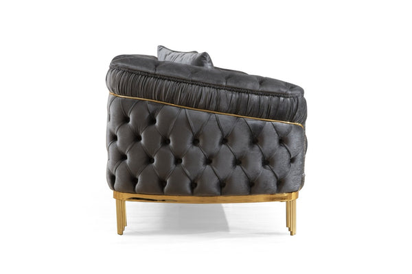 English Elm Vanessa Glamour Velvet Sofa with Button Tufting Flared Arms and Gold Plated Legs 698781048603