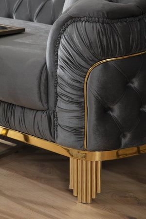 English Elm Vanessa Glamour Velvet Sofa with Button Tufting Flared Arms and Gold Plated Legs 698781048603