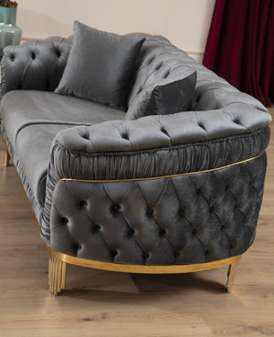 English Elm Vanessa Glamour Velvet Sofa with Button Tufting Flared Arms and Gold Plated Legs 698781048603