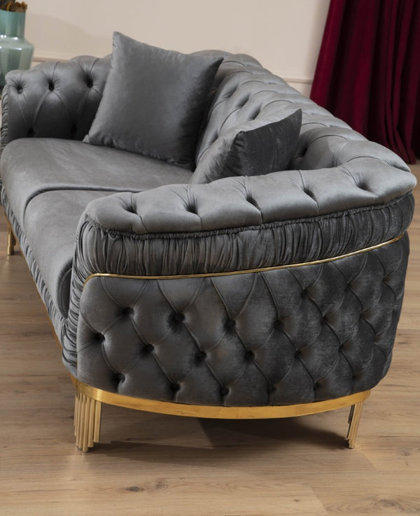 English Elm Vanessa Glamour Velvet Sofa with Button Tufting Flared Arms and Gold Plated Legs 698781048603