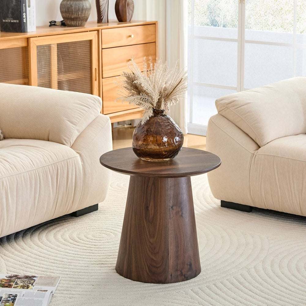 English Elm Grey Wood Grain Round Coffee Table Compact Mdf Top for Living Room or Bedroom Walnut W2920P404128