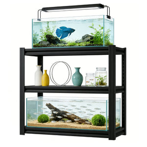 English Elm 20-30 Gallon Aquarium Stand Heavy Duty Steel Three Tier Rack for Home or Office Black W2735P457276