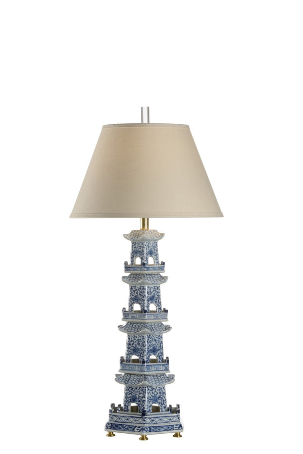 Chelsea House Pagoda Hand-Crafted Blue & White Glazed Ceramic Lamp — Sculptural Pagoda Silhouette, High-Gloss Elegance 69886