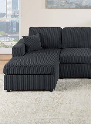English Elm Modern Corduroy Three Piece Sectional Sofa with Chaise for Contemporary Living Rooms Black B011S02187