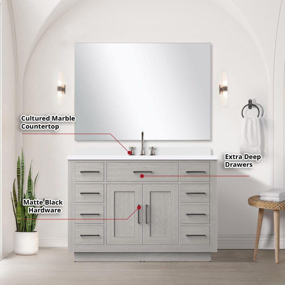 English Elm White Oak Single Bath Vanity Set With Cultured Marble Countertop, Mirror & Chrome Faucet - 48" W B2731S01963-GIGA