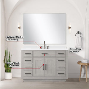 English Elm White Oak Single Bath Vanity Set With Cultured Marble Countertop, Mirror & Chrome Faucet - 48" W B2731S01963-GIGA