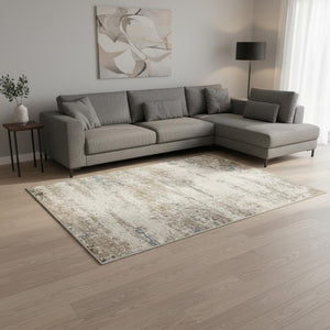 HomeRoots 8' Blue Brown and Ivory Abstract Area Rug - Stylish, Washable Design for Busy Homes with Kids & Pets 8' X 10' 698912