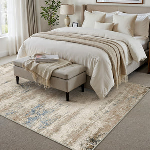 HomeRoots 9' Abstract Area Rug in Blue, Brown & Ivory – Stylish, Washable Design for Modern Homes & Families 9' X 12' 698913