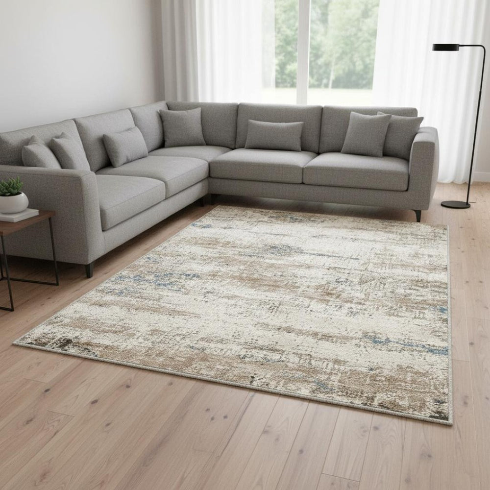 HomeRoots 9' Abstract Area Rug in Blue, Brown & Ivory – Stylish, Washable Design for Modern Homes & Families 9' X 12' 698913