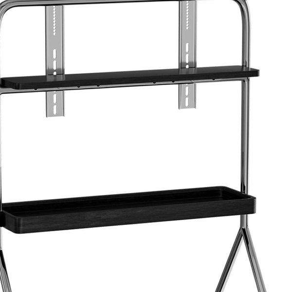 HomeRoots 50" Black and Silver Stainless Steel Mobile TV Stand with Rolling Casters for Modern Living Spaces 698914
