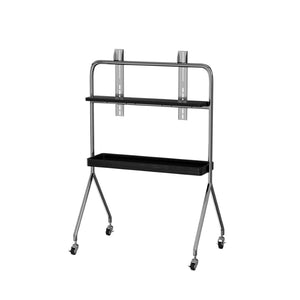 HomeRoots 50" Black and Silver Stainless Steel Mobile TV Stand with Rolling Casters for Modern Living Spaces 698914