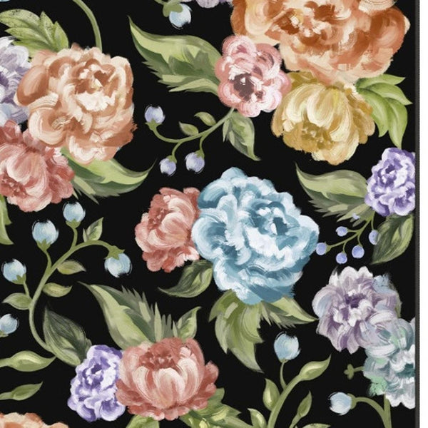 HomeRoots 6' Bold Floral Washable Area Rug in Black, Green & Orange – Stain-Resistant, Non-Slip, Durable Design 6' X 9' 698917