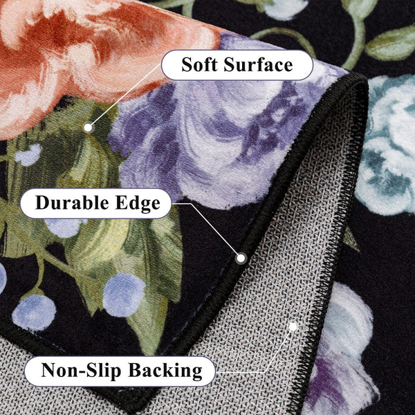 HomeRoots 6' Bold Floral Washable Area Rug in Black, Green & Orange – Stain-Resistant, Non-Slip, Durable Design 8' X 10' 698918