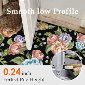 HomeRoots 6' Bold Floral Washable Area Rug in Black, Green & Orange – Stain-Resistant, Non-Slip, Durable Design 8' X 10' 698918