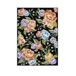 HomeRoots 6' Bold Floral Washable Area Rug in Black, Green & Orange – Stain-Resistant, Non-Slip, Durable Design 8' X 10' 698918
