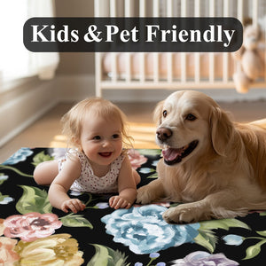 HomeRoots 9' Bold Floral Area Rug in Black, Green, and Orange - Washable, Stain-Resistant, and Non-Slip! 9' X 12' 698919