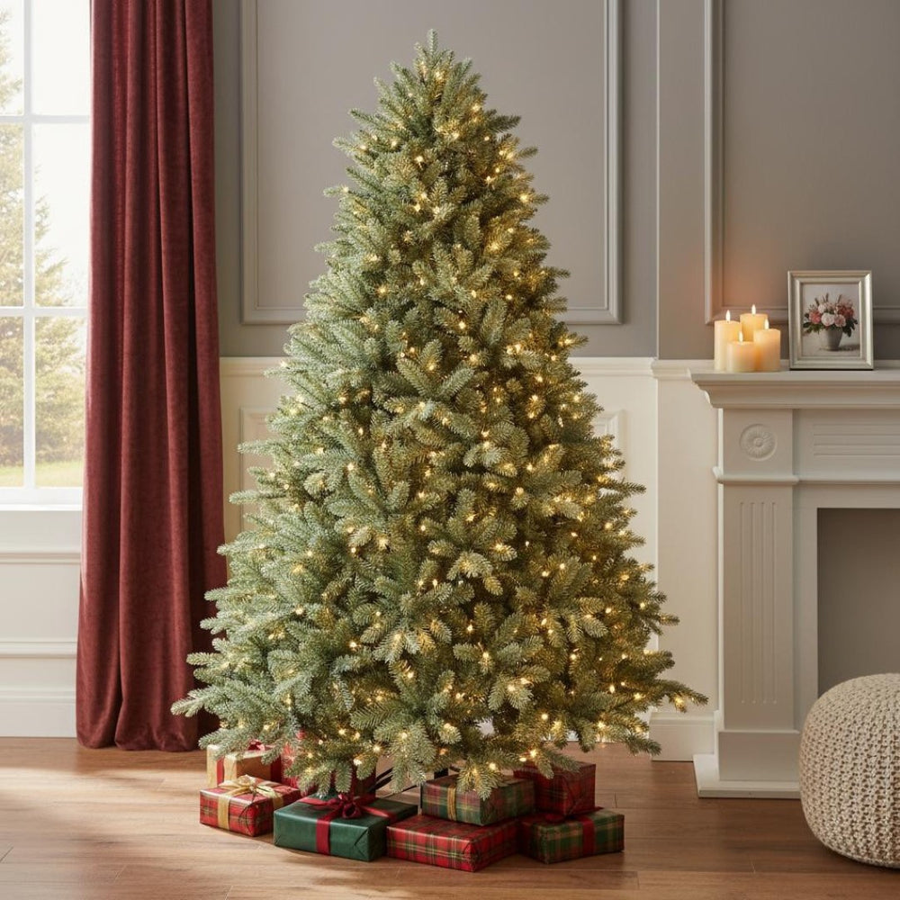 HomeRoots 7' Pre-Lit Full Spruce Christmas Tree - Lush, Realistic Design with 700 Energy-Efficient LED Lights 698923