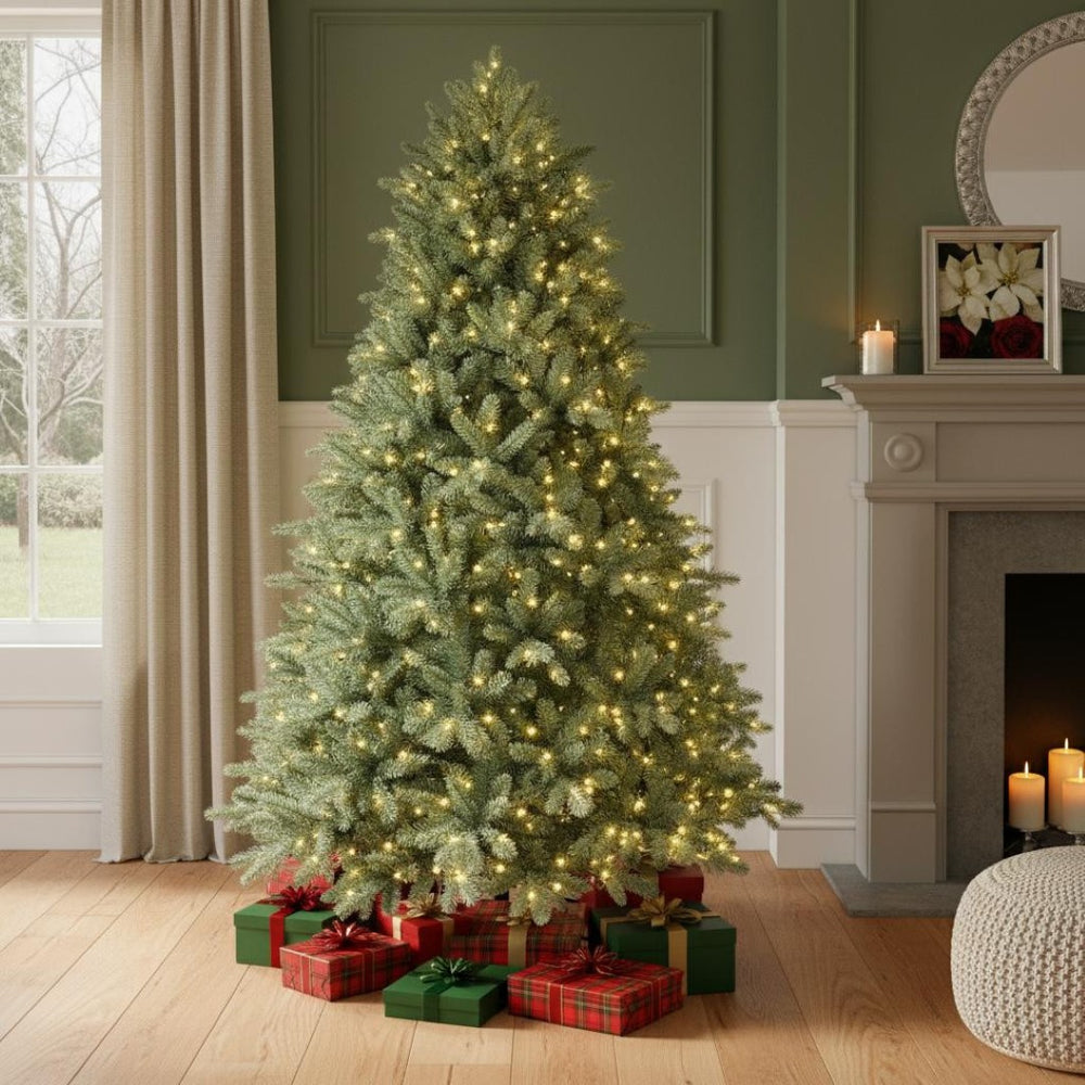 HomeRoots 8' Pre Lit Full Spruce Christmas Tree - Lifelike, Durable, and Convenient Decor with 900 Warm LED Lights 698925