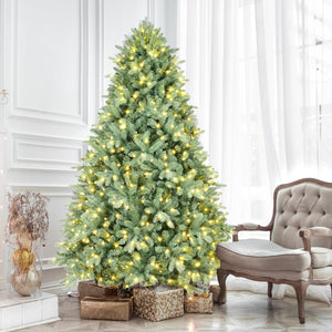 HomeRoots 9' Pre-Lit Full Spruce Christmas Tree - Luxurious Realistic Design with LED Lights for Festive Charm 698926