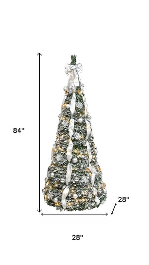 HomeRoots 7' Pre Lit Full Spruce Christmas Tree – Beautifully Decorated, Lush, LED Lights, Easy Setup & Storage 698928
