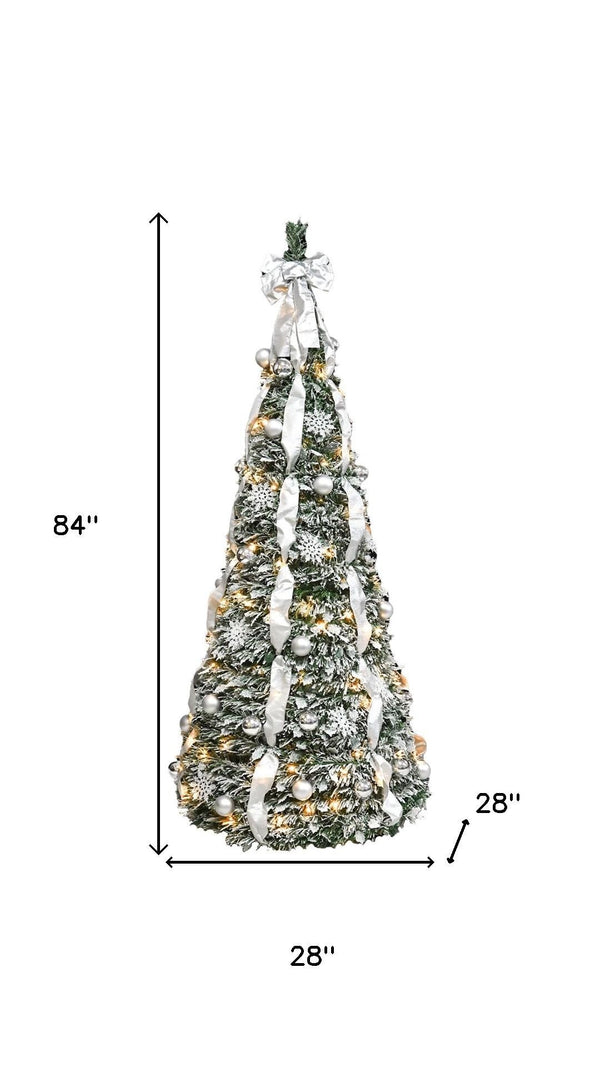 HomeRoots 7' Pre Lit Full Spruce Christmas Tree – Beautifully Decorated, Lush, LED Lights, Easy Setup & Storage 698928