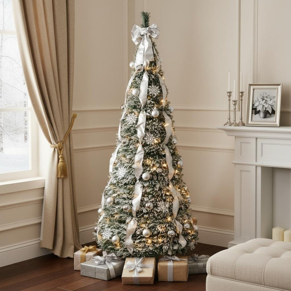 HomeRoots 7' Pre Lit Full Spruce Christmas Tree – Beautifully Decorated, Lush, LED Lights, Easy Setup & Storage 698928