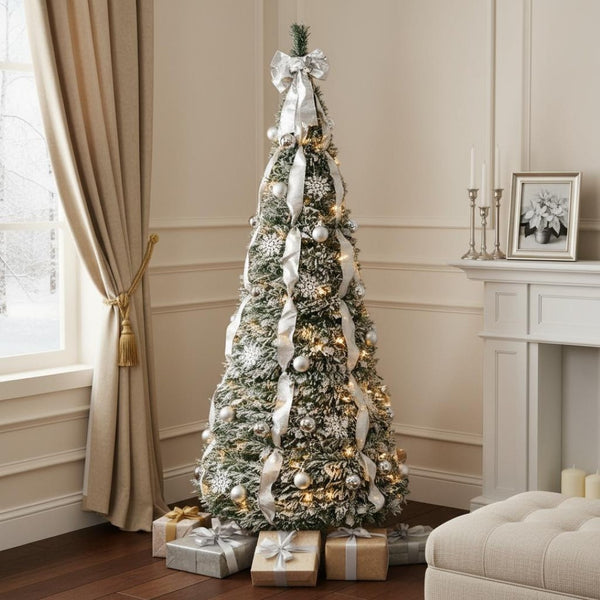 HomeRoots 7' Pre Lit Full Spruce Christmas Tree – Beautifully Decorated, Lush, LED Lights, Easy Setup & Storage 698928