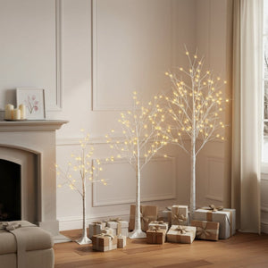 HomeRoots Set of Three Pre-Lit White Birch Trees - Elegant Warm LED Display for Home Décor & Events 698929