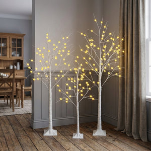 HomeRoots Set of Three Pre-Lit White Birch Trees - Elegant Warm LED Display for Home Décor & Events 698929