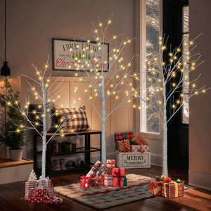 HomeRoots Set of Three Pre-Lit White Birch Trees - Elegant Warm LED Display for Home Décor & Events 698929