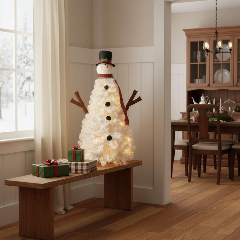 HomeRoots 4' White Pre Lit Full Frosted Spruce Christmas Tree - Cozy Holiday Ambiance with Easy Setup & Style 698930